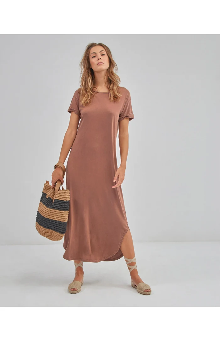 Surkana short sleeves dress with rounded hem brown