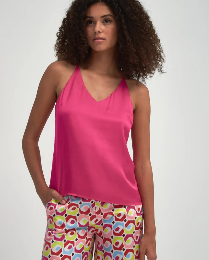 Top met V-hals | Surkana top with straps fuchsia