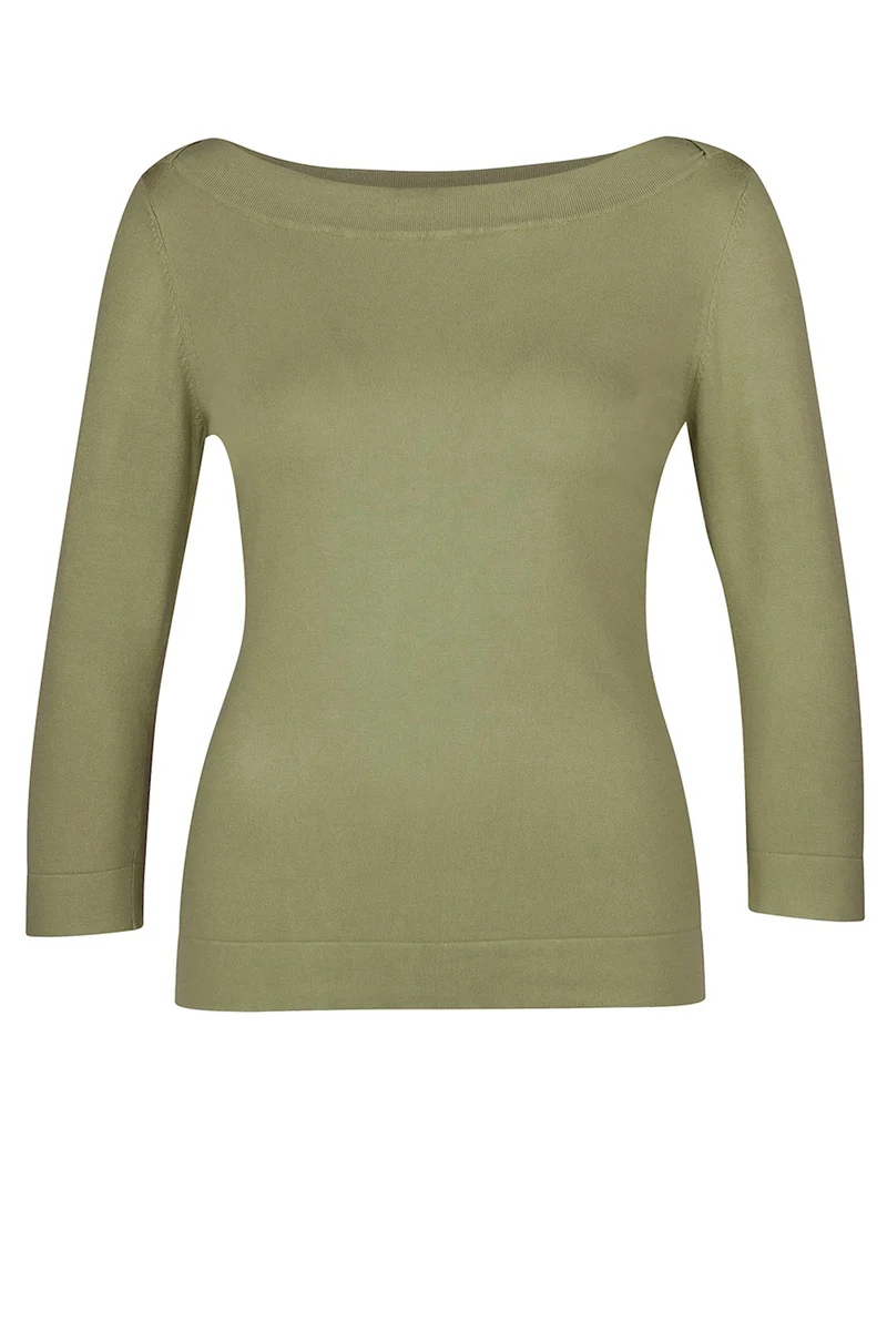Mosgroene trui met lange mouw | Zilch sweater boatneck moss