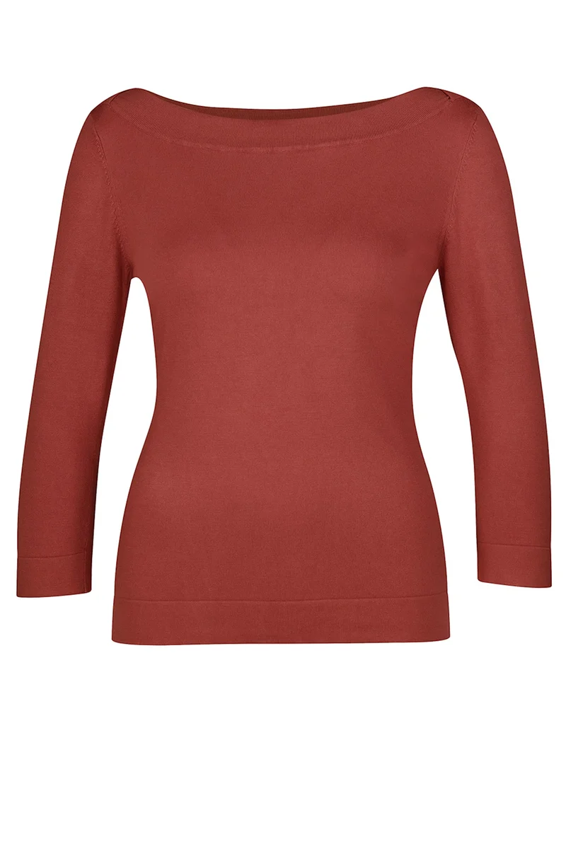 Kastanjebruine top met lange mouw | Zilch sweater boatneck pepper