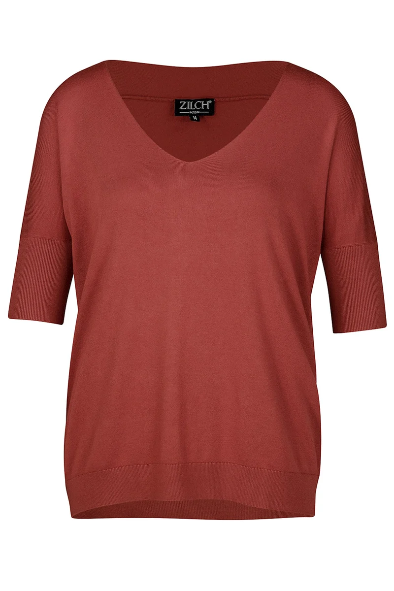 Kastanjebruine top van bamboe | Zilch sweater v-neck pepper