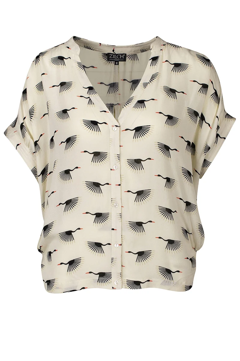 Blouse met vogelprint | Zilch blouse wide birds off white