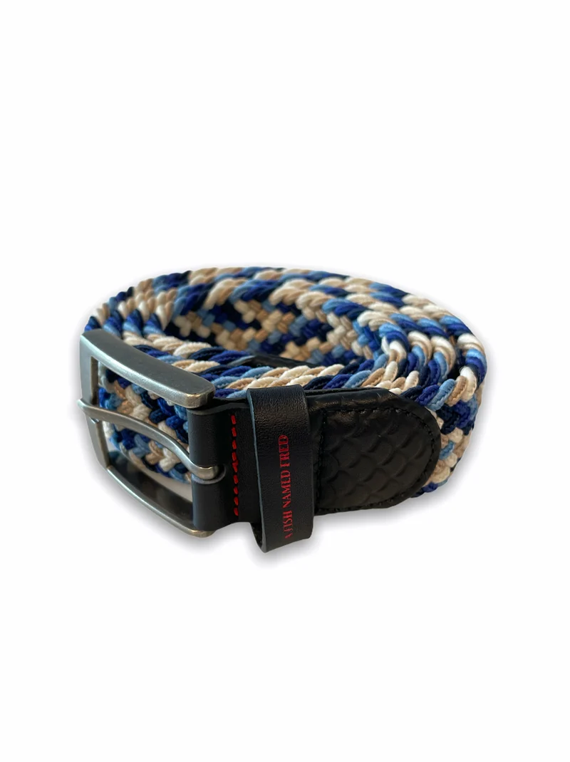 Gevlochten elastische riem | A fish named Fred braided elastic belt blue