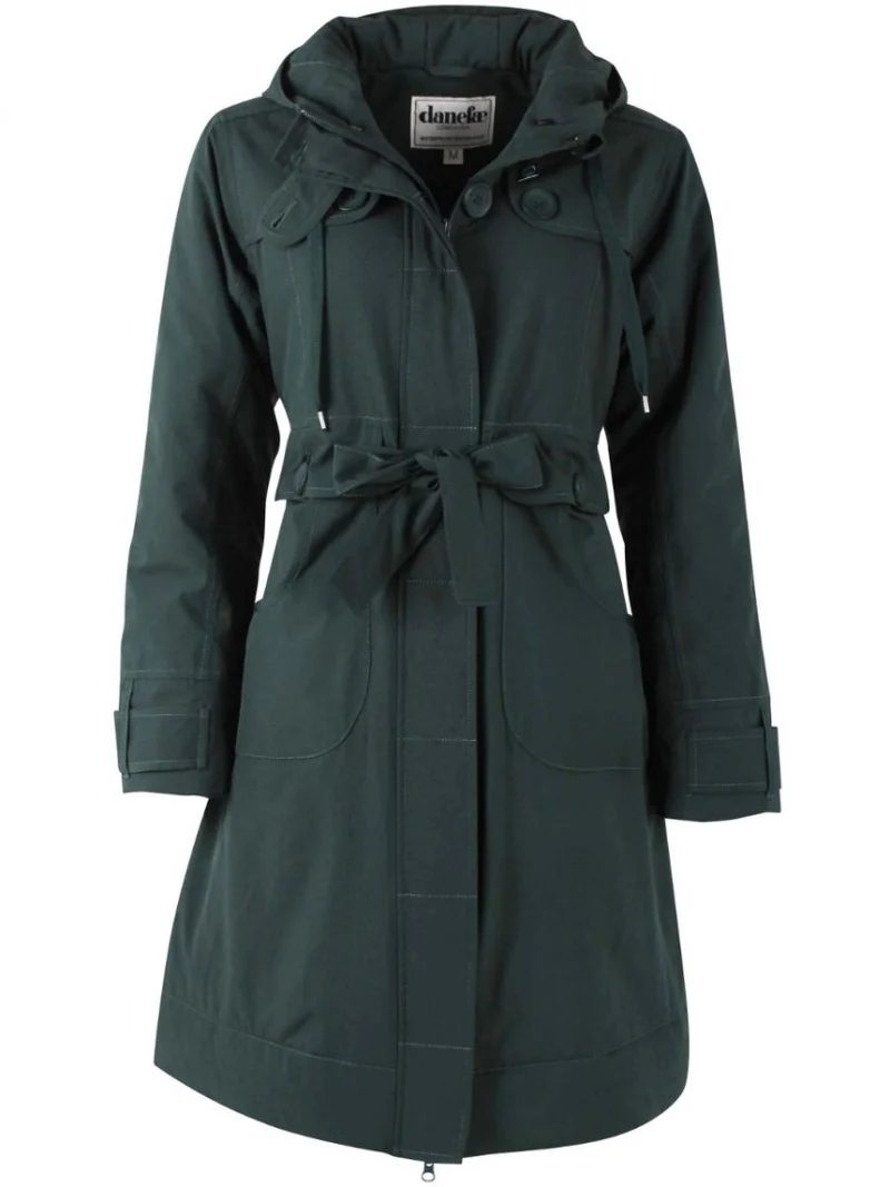 Winterjas met strikceintuur | Danefae Else stretch winter jacket black green