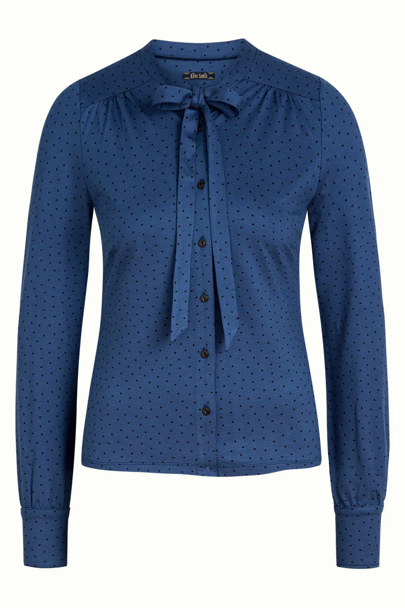 Blauwe blouse met strik | King Louie Olivia blouse little dots blue dawn