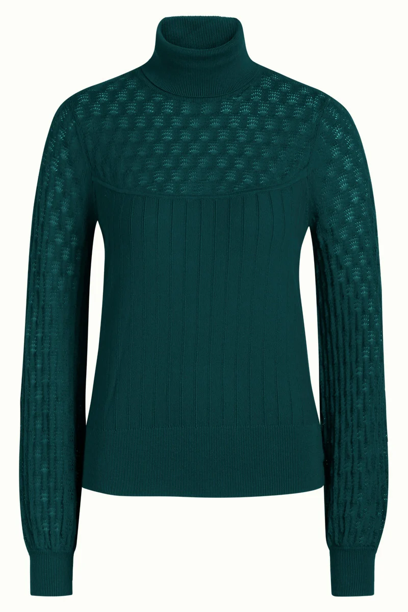 Coltrui van biologisch katoen | King Louie rollneck Yoke top sunset ajour pine green