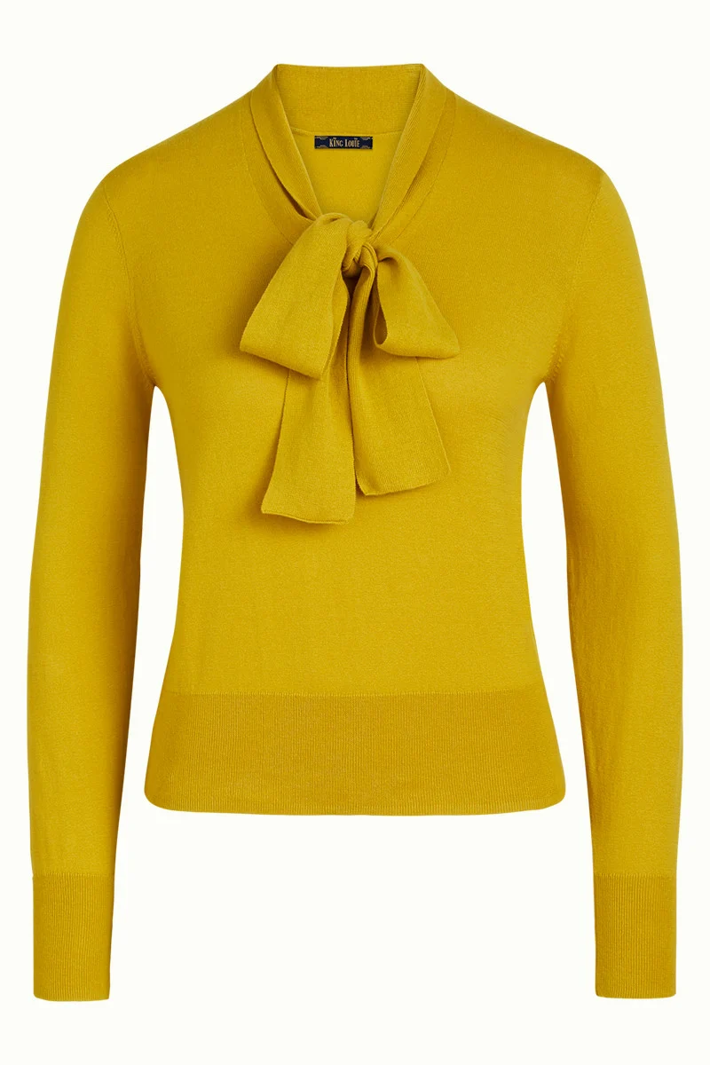Gele top met strikhals | King Louie Ellen bow top cottonclub spring yellow