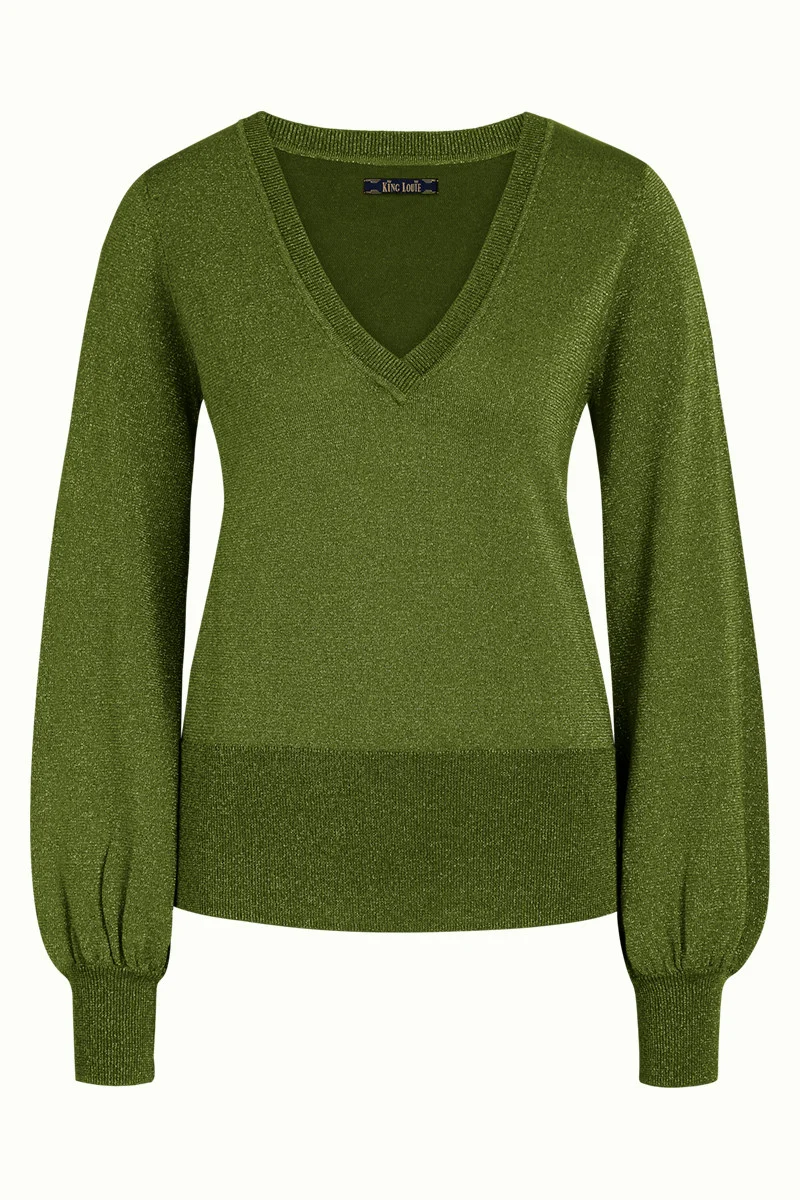 Groene top met ballonmouw | King Louie V-neck bell sleeve top lapis forest green