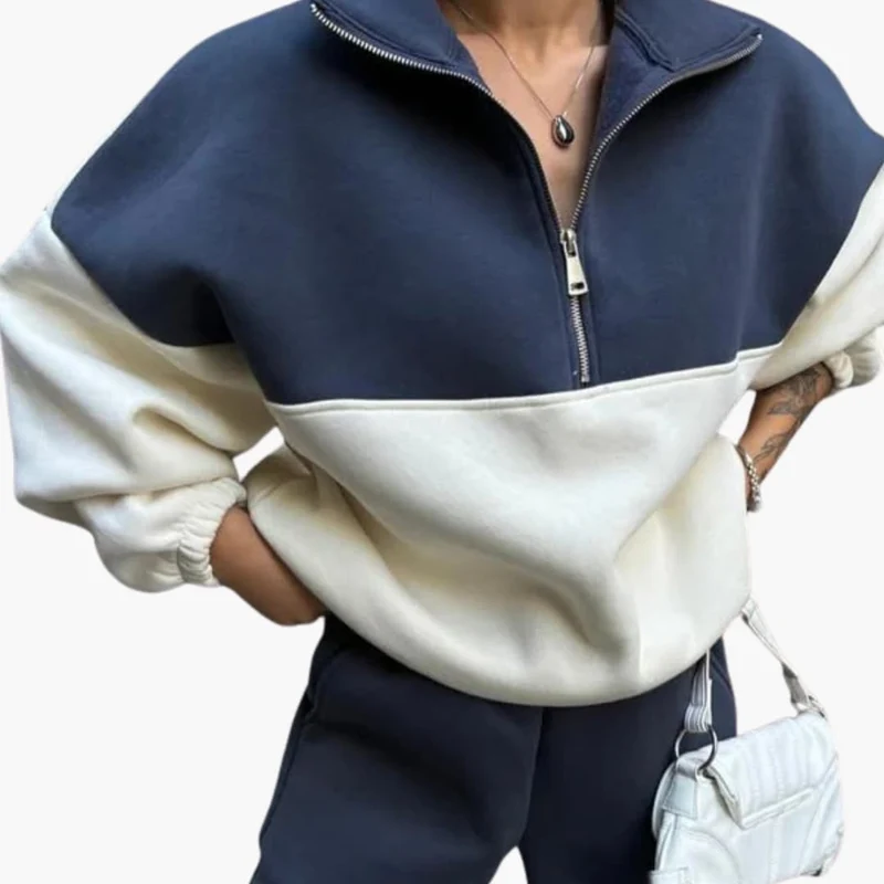 Dames Sweater Met Halve Rits En Hoge Hals - Stijlvolle Truien Dames Met Raglan-Mouwen