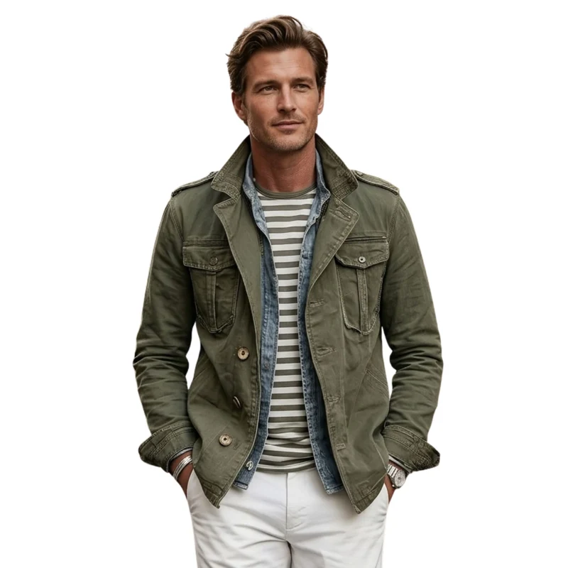 Heren Multi-Pocket Jas Militaire Stijl