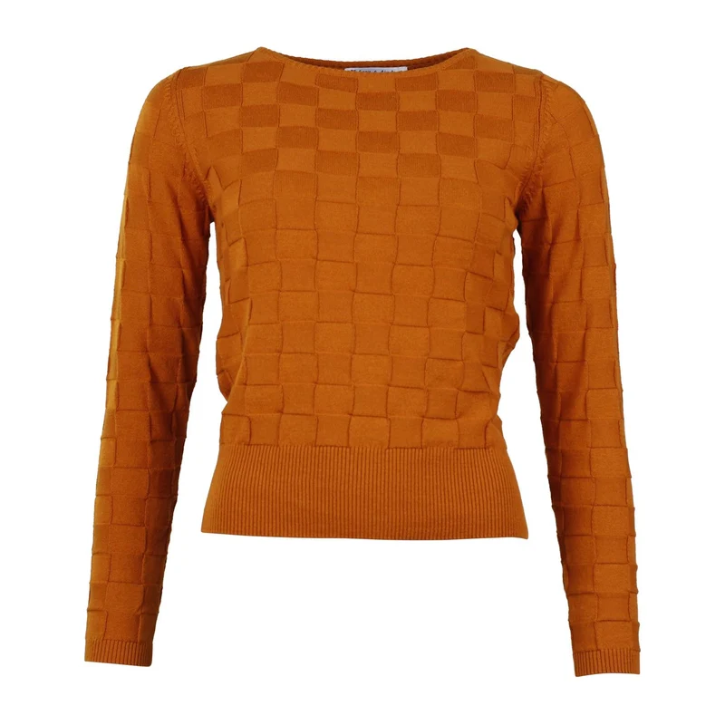 Oranje trui met blokjespatroon | Froy & Dind sweater Rina pumpkin spice
