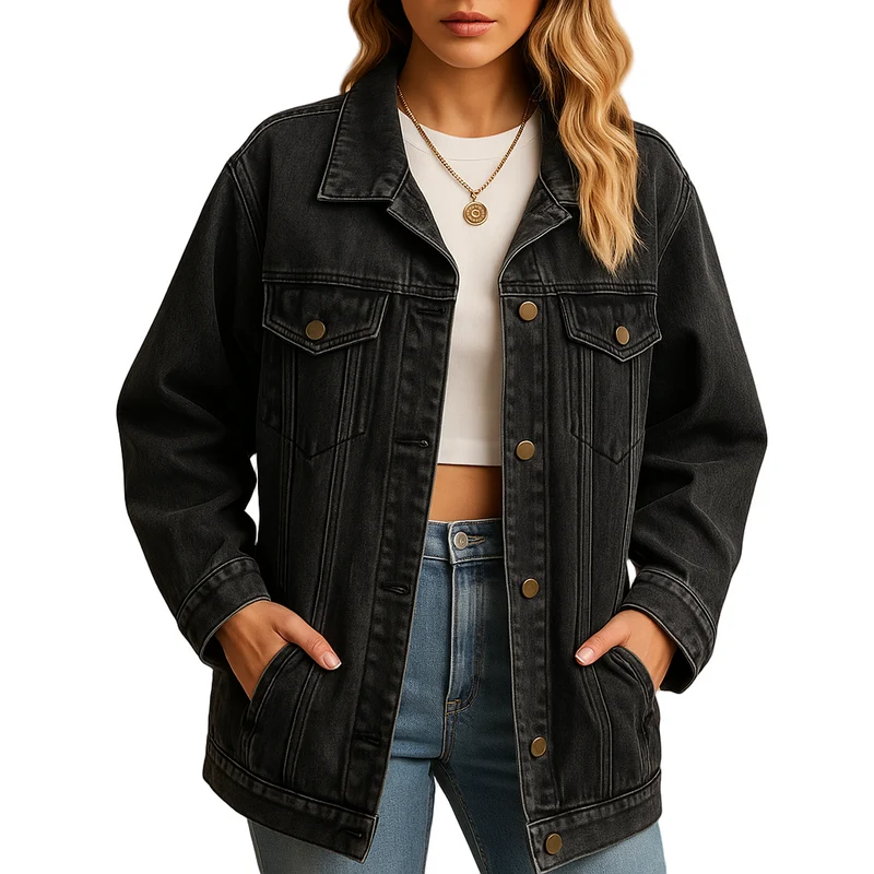 Dames Denim Winterjas met Knopen
