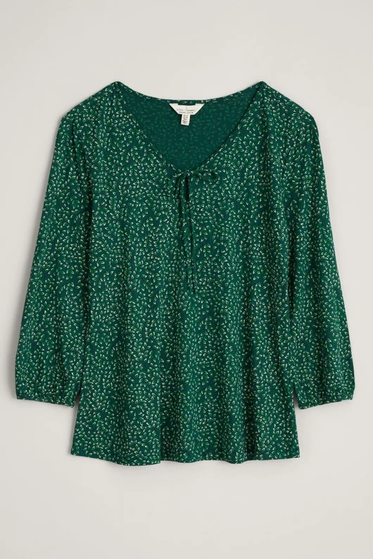 Top met gestrikte V-hals | Seasalt Cornwall hidden valley top leaf sprig dark fern