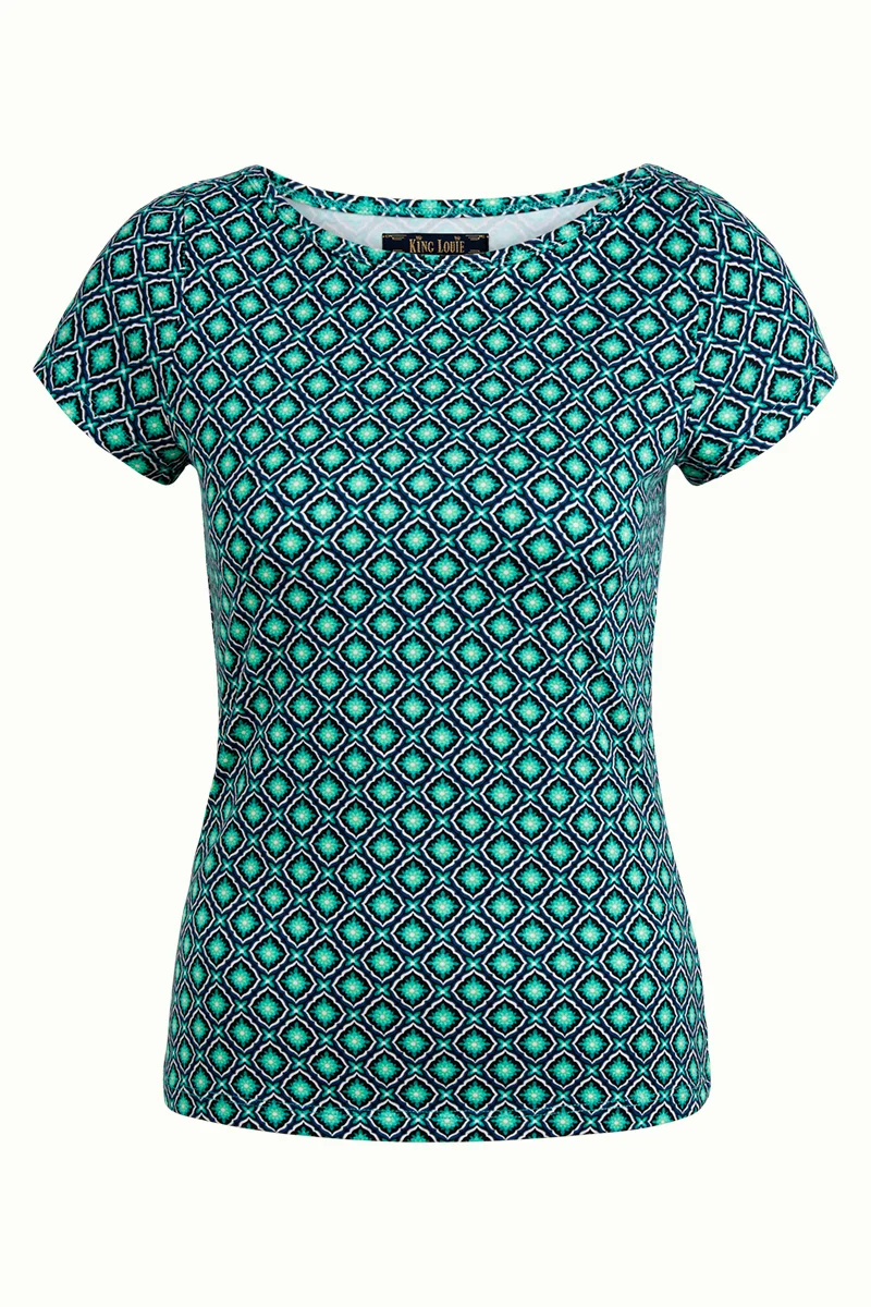 Groene top met grafische print | King Louie Lily tee crespo oil green