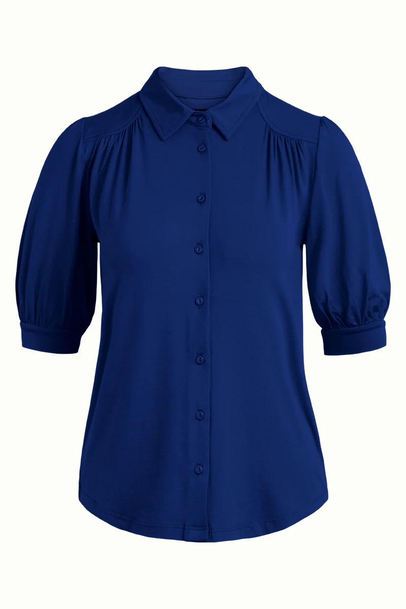 Blauwe blouse met kraagje | King Louie Carina blouse ecovero light dazzling blue