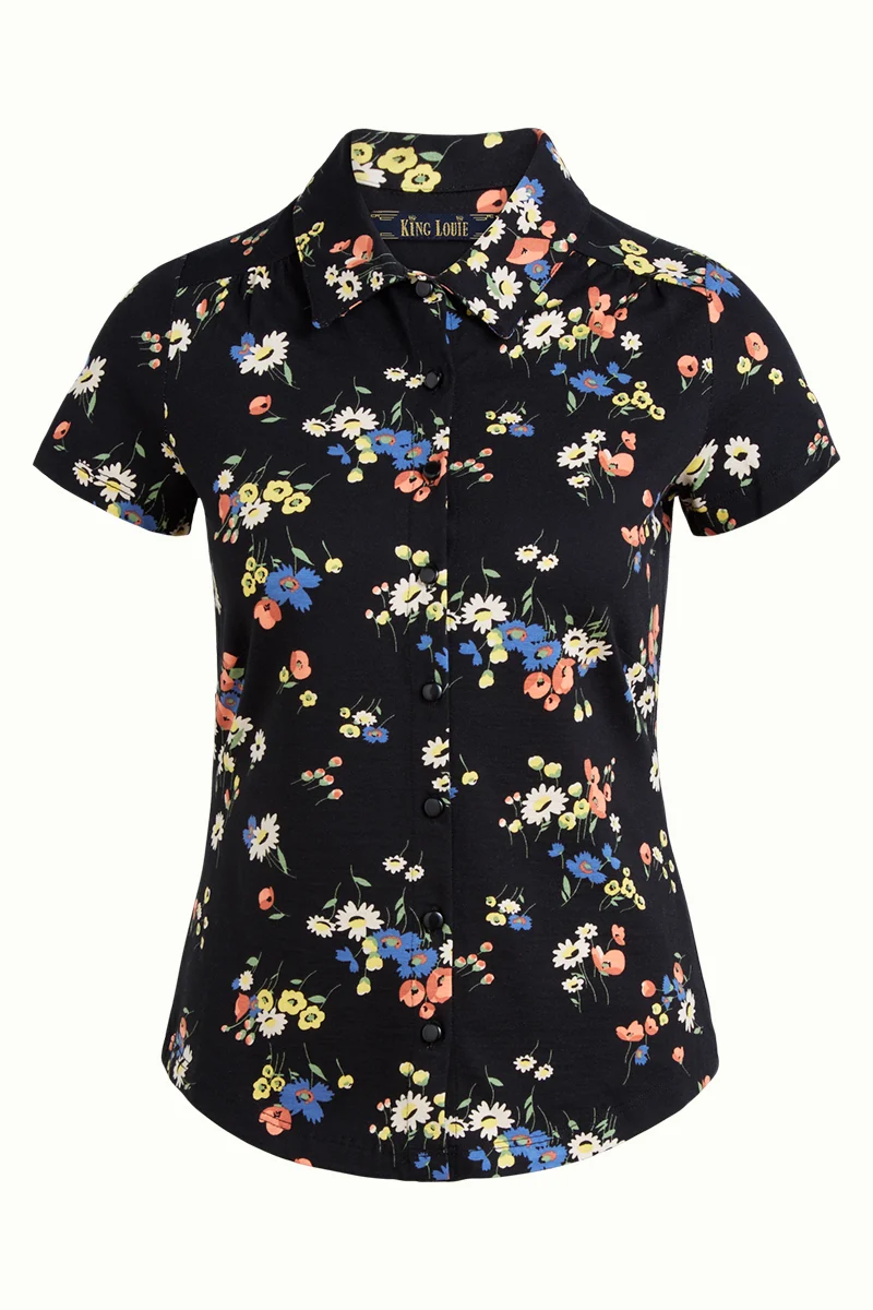Zwarte blouse met bloemenprint | King Louie blouse finca black