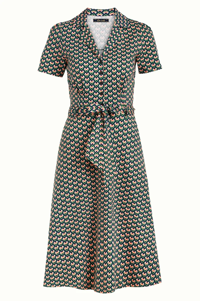 Overhemdjurk met strikceintuur | King Louie sheeva dress naranja neptune green