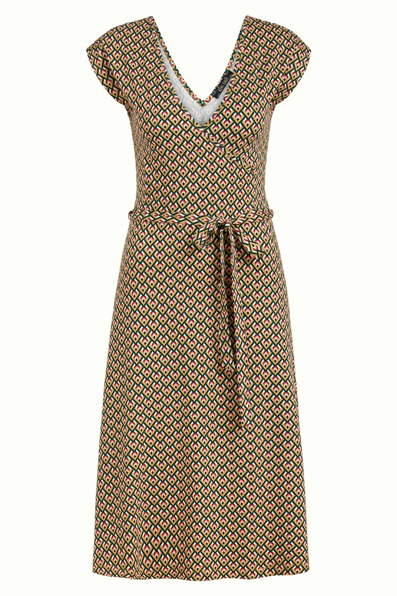 Overslag jurk met uitlopende rok | King Louie Mira dress naranja chartreuse yellow