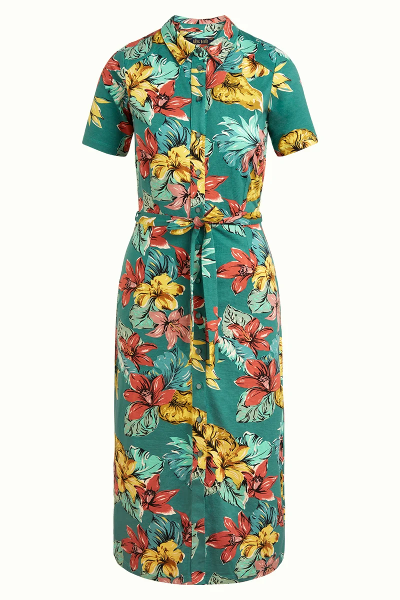 Aansluitende jurk met bloemenprint | King Louie Rosie slim fit dress paraiso fir green