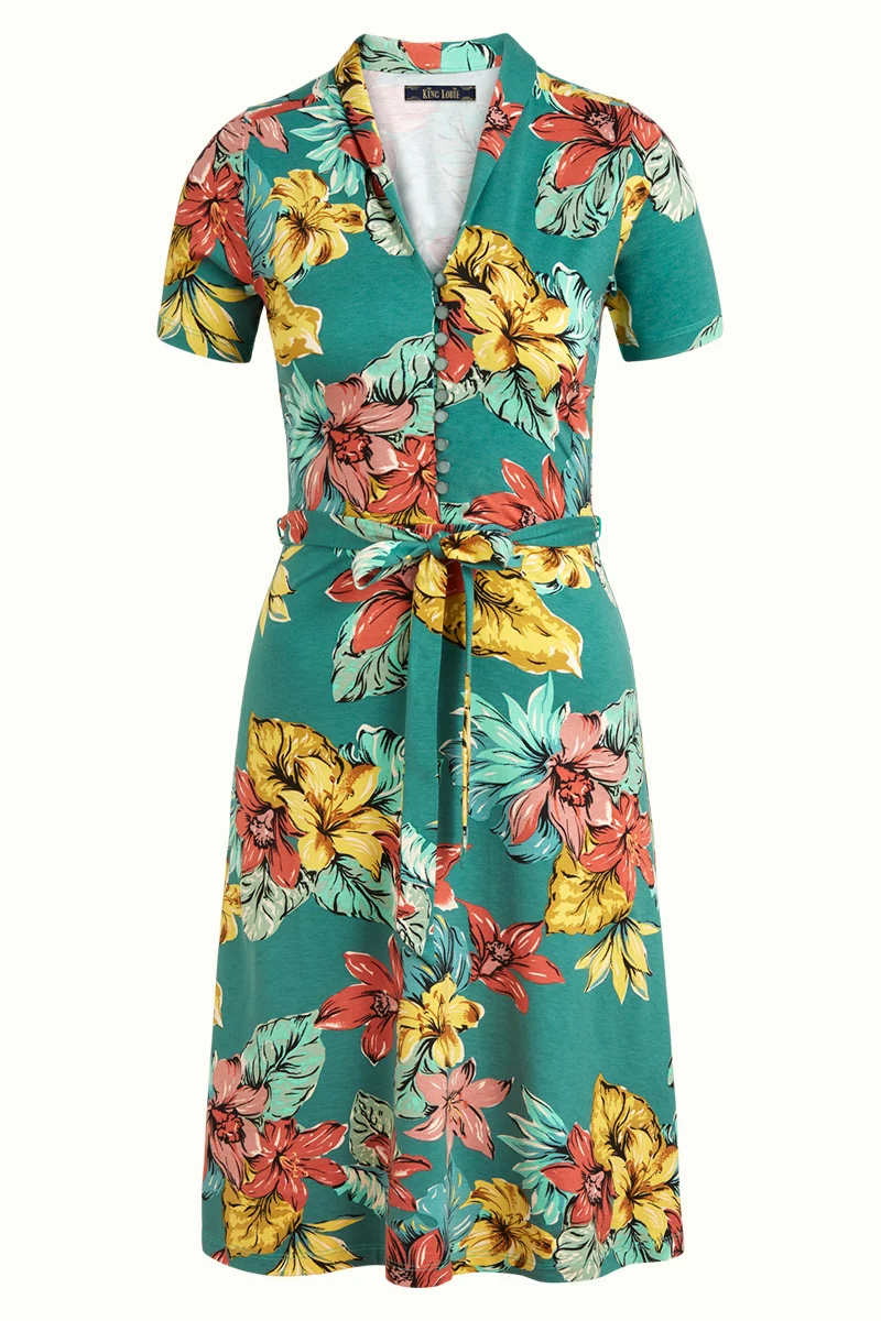 Zomerse jurk met bloemenprint | King Louie Emmy dress paraiso fir green