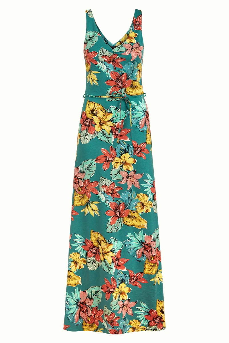 Mouwloze groene jurk | King Louie Anna maxi dress paraiso fir green