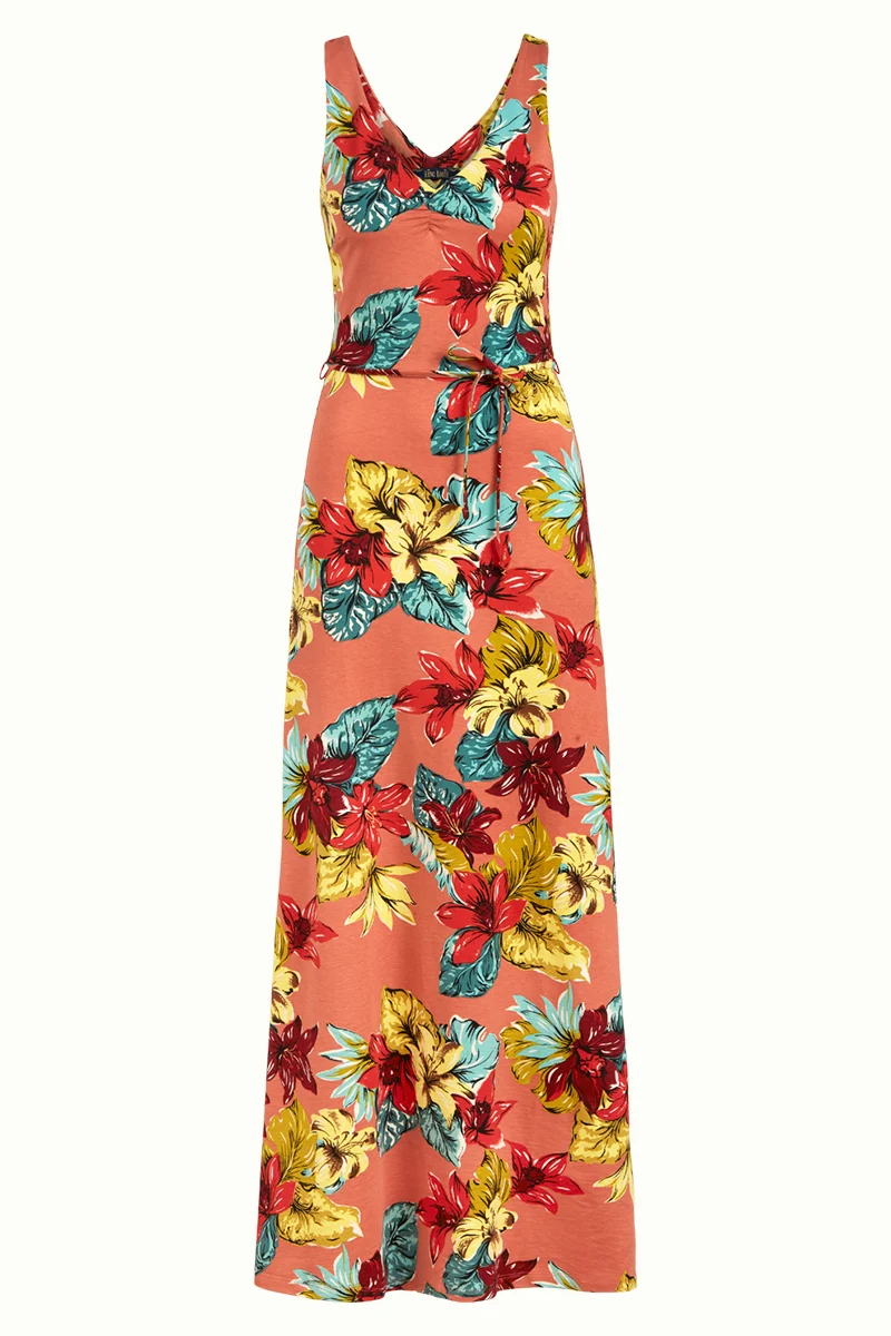 Mouwloze roze jurk | King Louie Anna maxi dress paraiso apricot pink