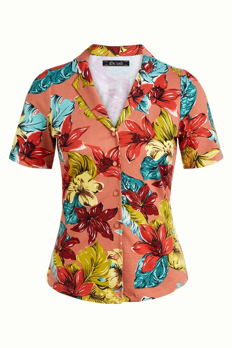 Roze getailleerde blouse | King Louie Patty blouse paraiso apricot pink