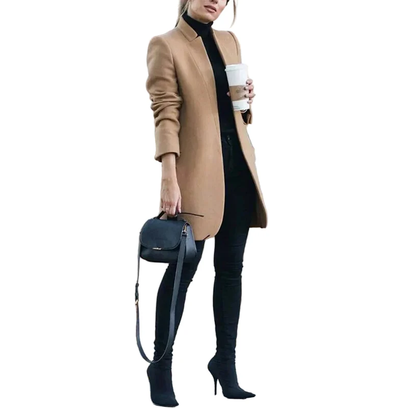 Dames Lange Winterjas Klassiek Met Revers
