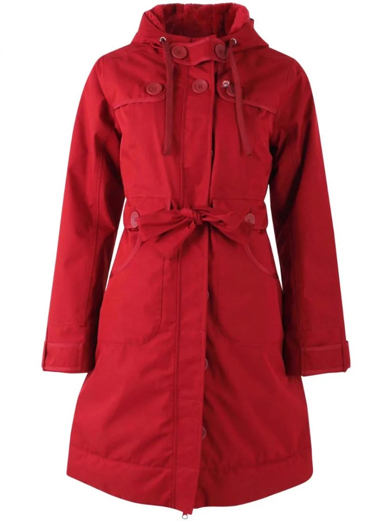 Winterjas met strikceintuur | Danefae Else stretch winter jacket dark red