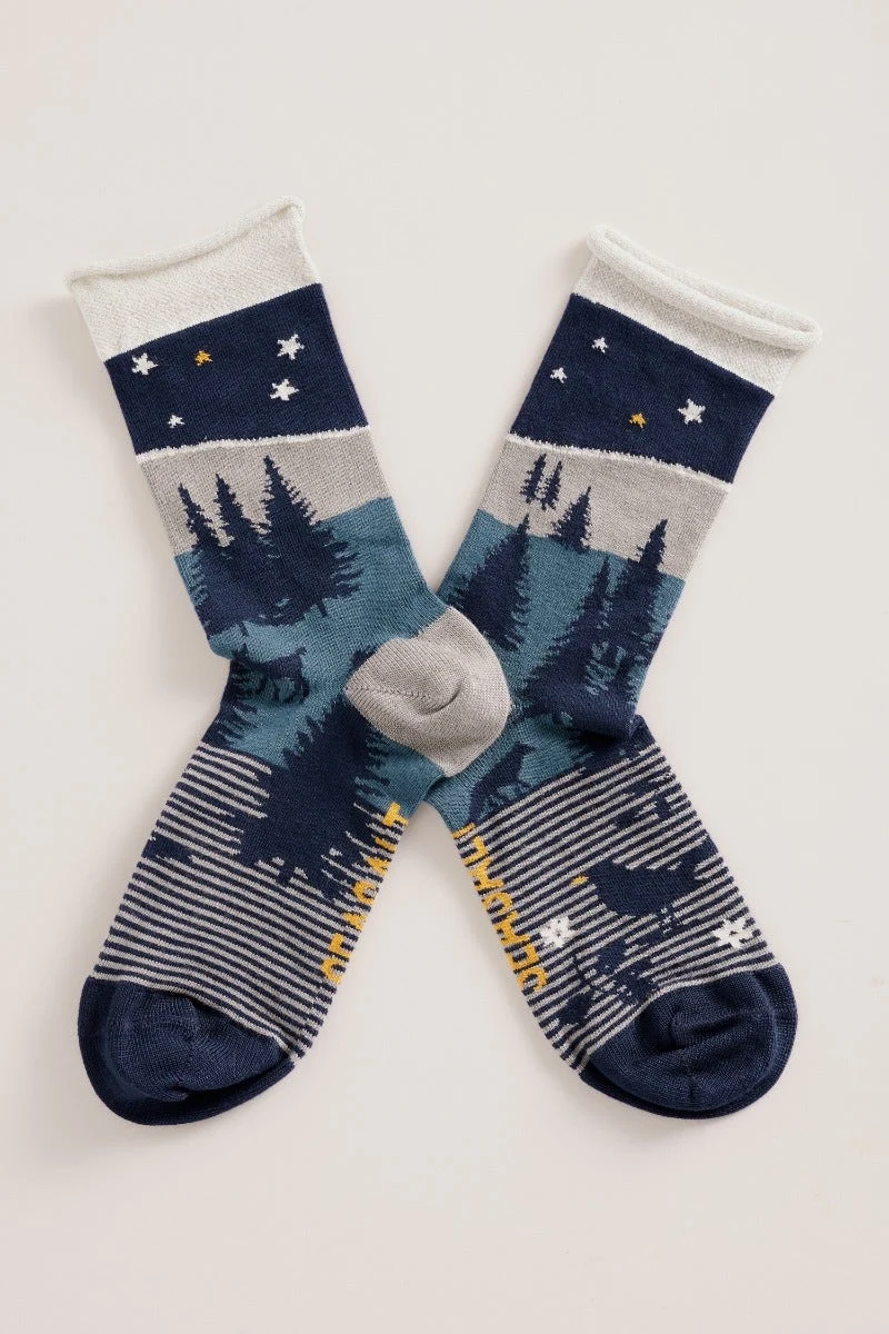 Sokken met winterse print | Seasalt Cornwall snowy scenes socks gathering dusk admiral