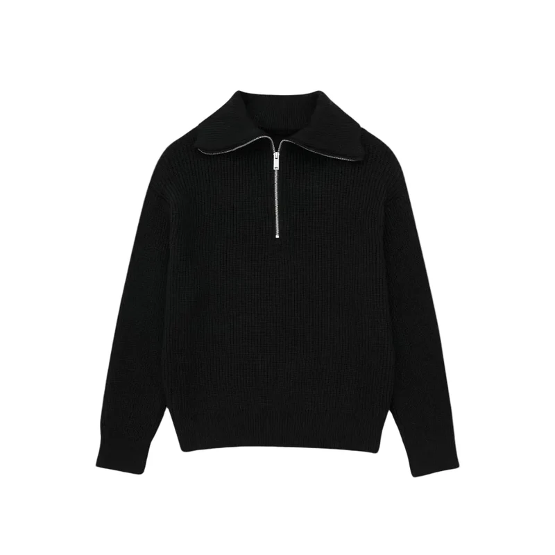 Dames Trui met Halfzipper en Geribbelde Textuur