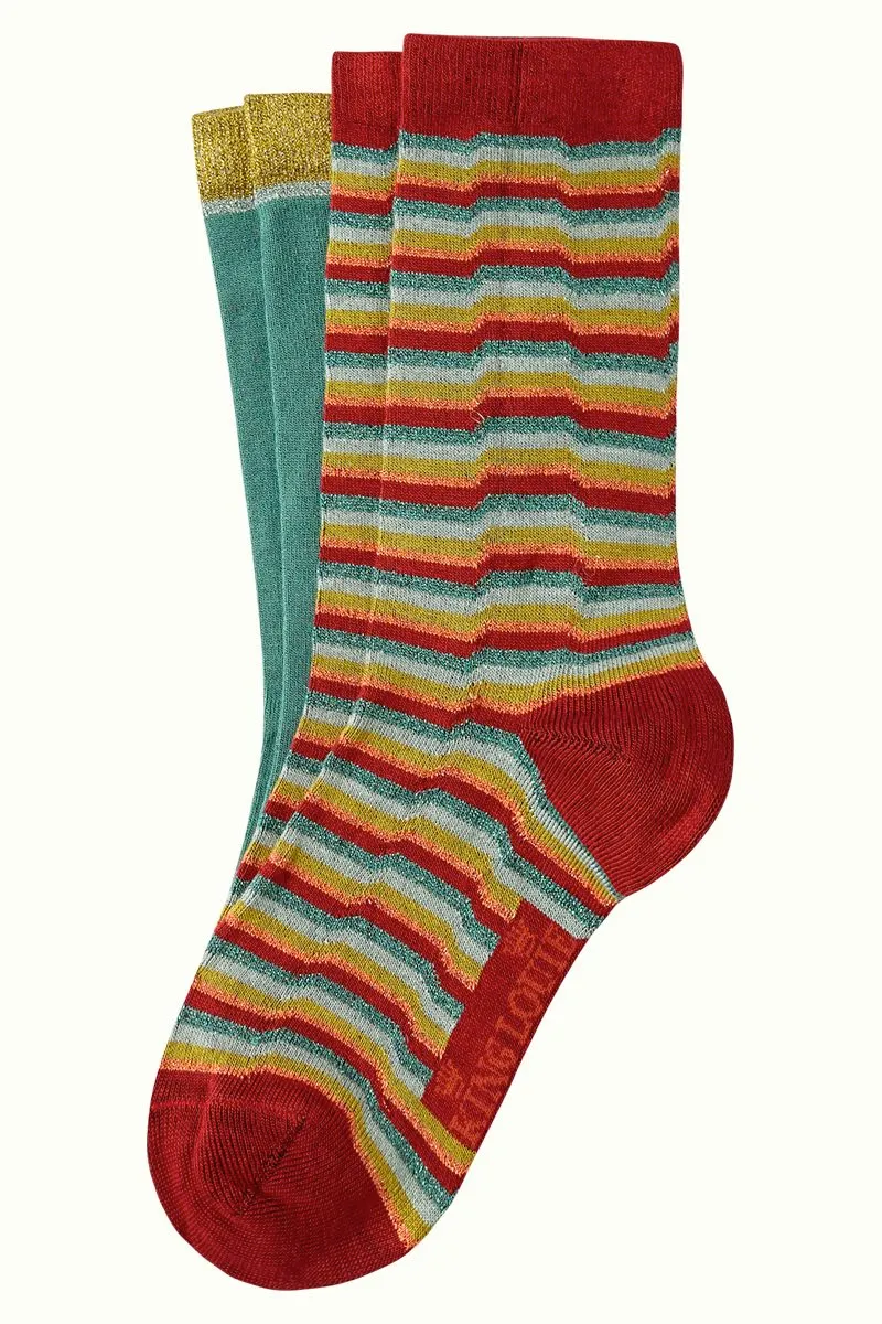 Sokken met glitters | King Louie socks 2-pack flatliner true red