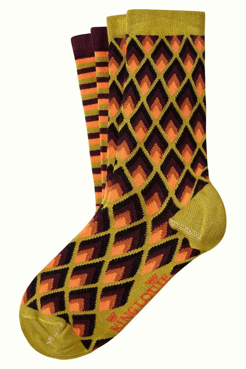 Geel met oranje sokken | King Louie socks 2-pack candle chartreuse yellow