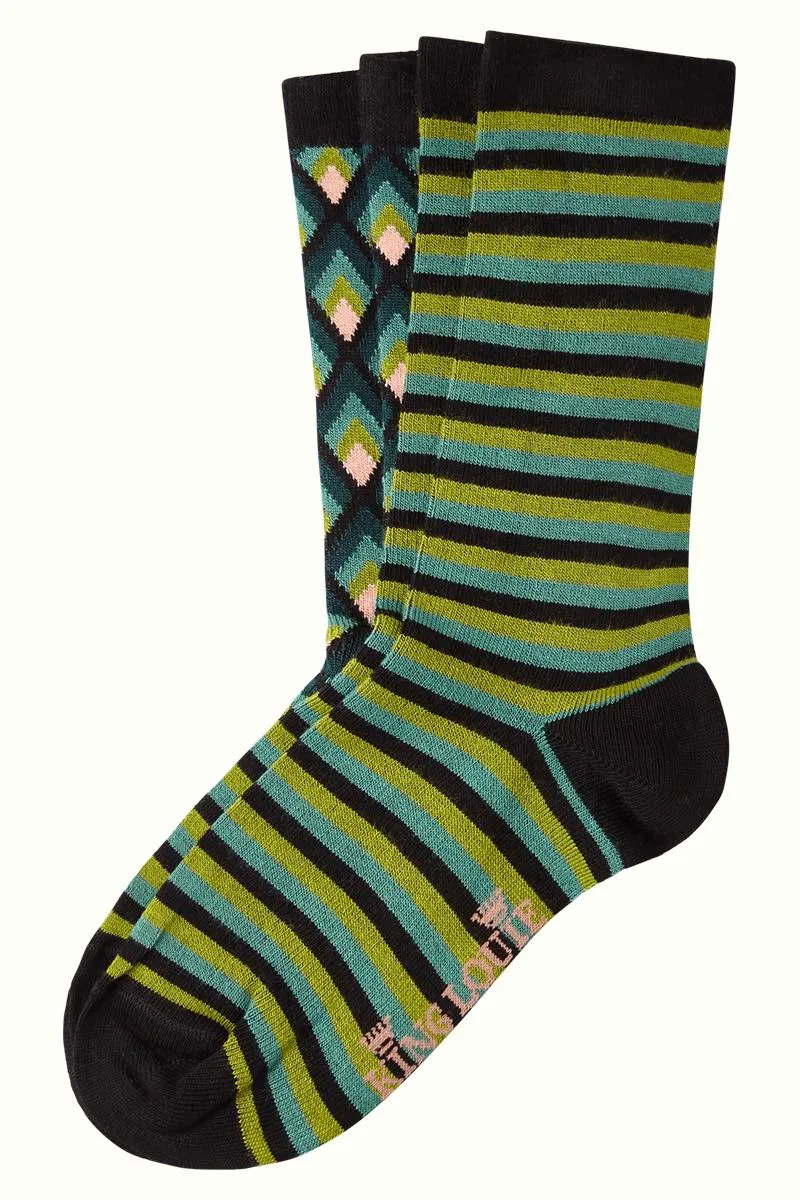 2 paar sokken met grafische print | King Louie socks 2-pack candle black