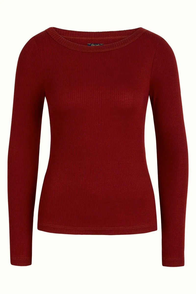 Basic rode top | King Louie Lily top uni rib tencel pecan brown