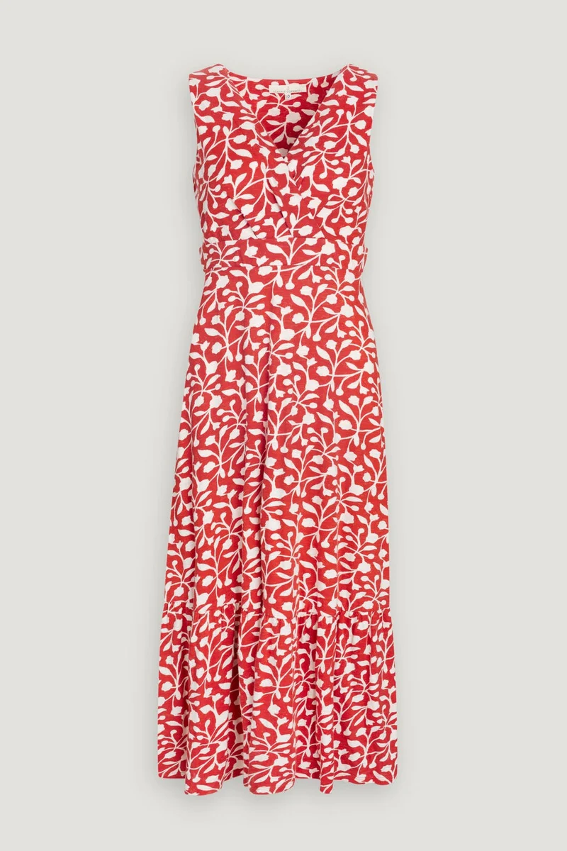 Mouwloze rode zomerjurk | Seasalt Cornwall beach glass dress floral sillhouette squash