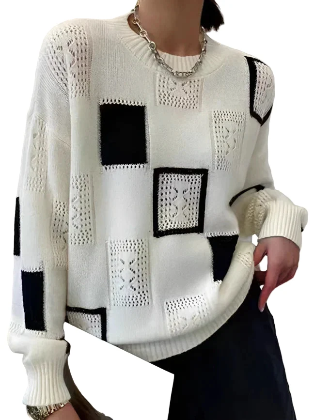 Dames Trui Retro Patchwork Stijl