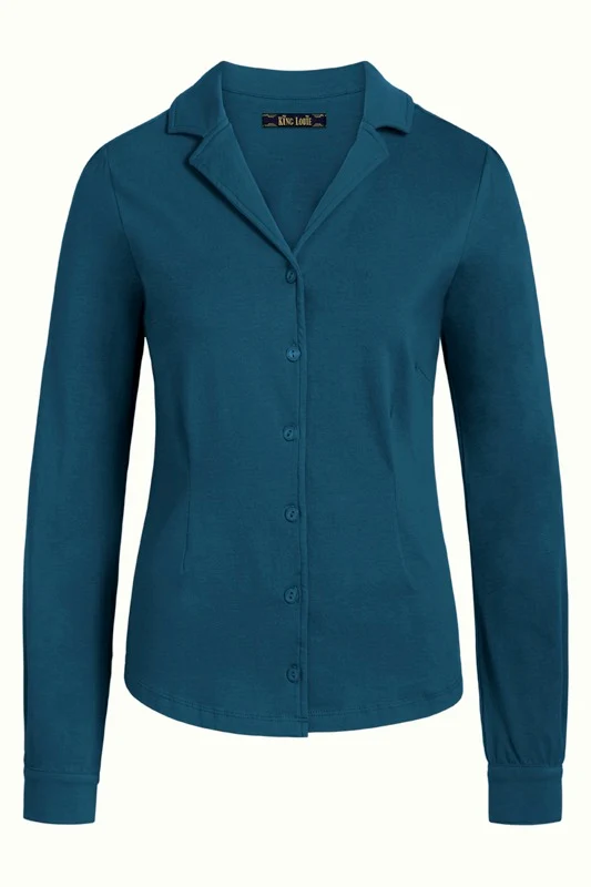 Getailleerde blauwe blouse | King Louie Patty blouse cotton lycra light pond blue