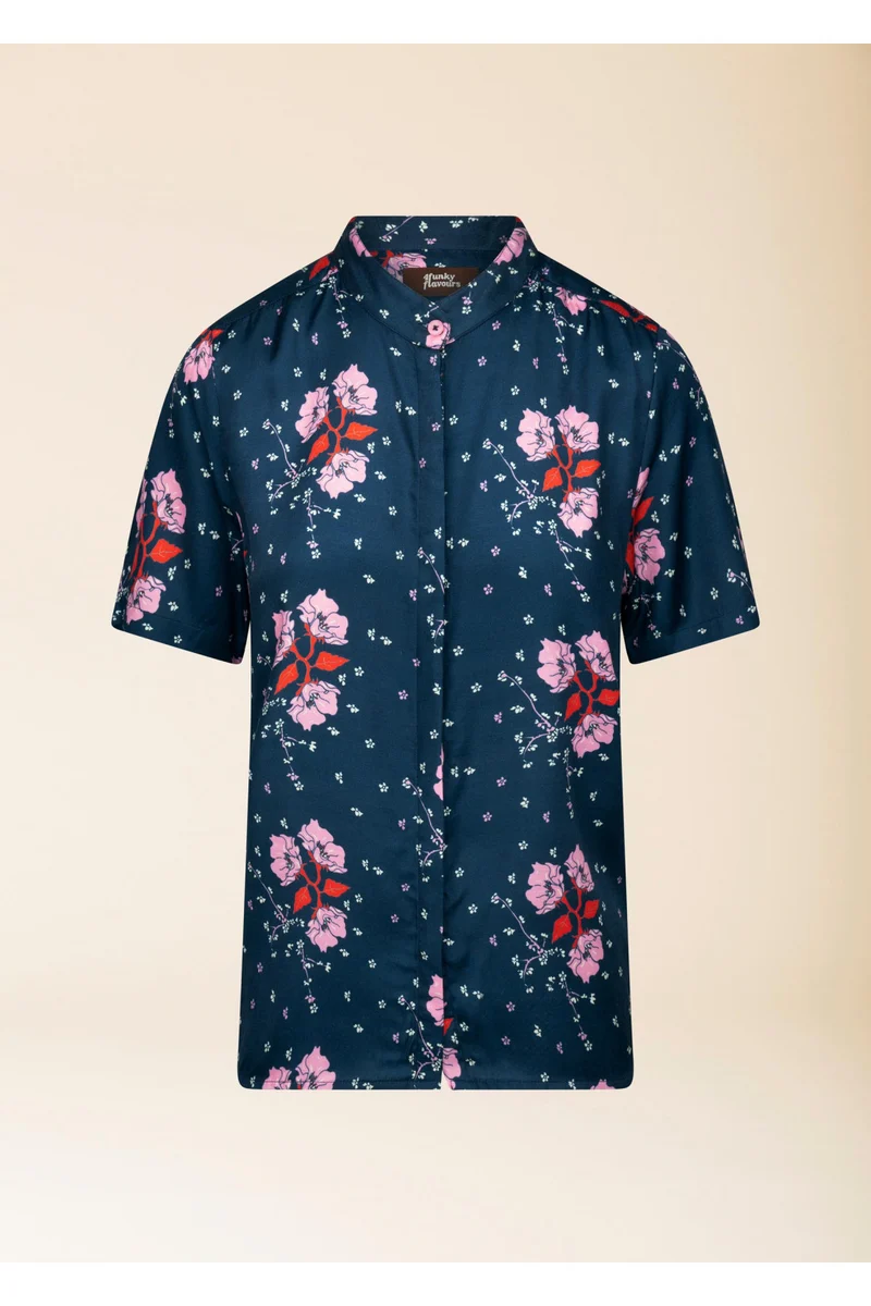 Donkerblauwe Blouse Met Bloemenprint | 4 Funky Flavours Rise Up