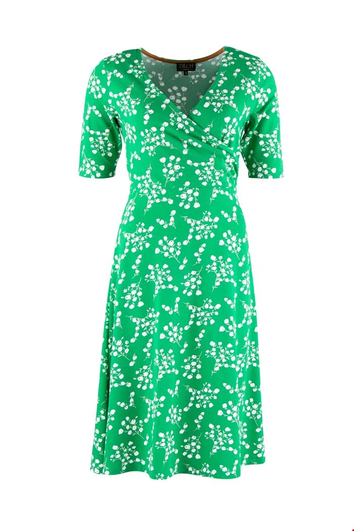 Groene Jurk Van Duurzame Viscose | Zilch Dress Cross Blossom Apple