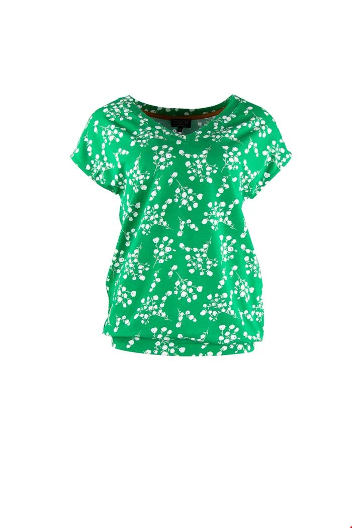 Groene Top Met Bloesem Print | Zilch Top V-Neck Blossom Apple