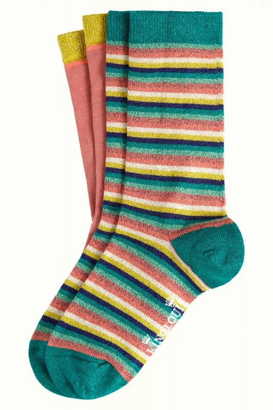 Sokken met streepprint en 1 effen paar | King Louie Socks 2-pack daydream eden green