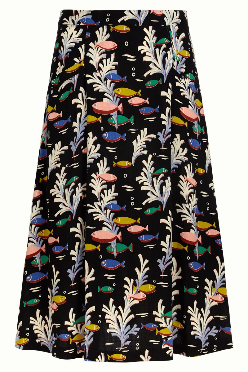 Uitlopende midi rok | King Louie Lori skirt big sur black