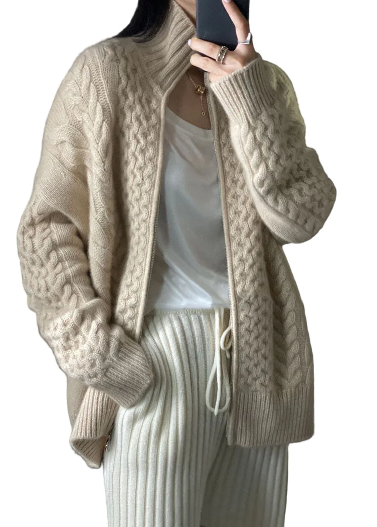Dames Jas Winter Gebreide Stijl met Rits Casual