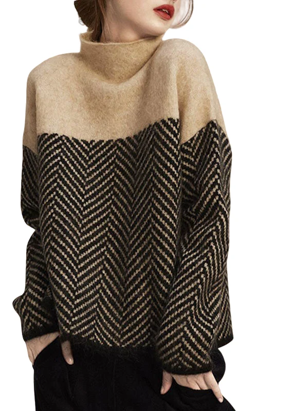 Warme Trui Dames Turtle Neck Gebreide Stijl Pullover met Patchwork