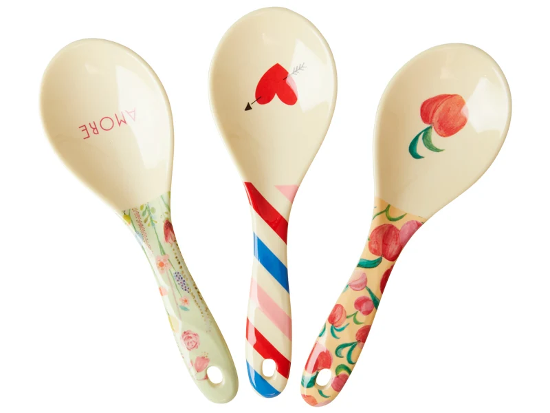 Rice melamine salad spoon in 3 assorted choose happy prints