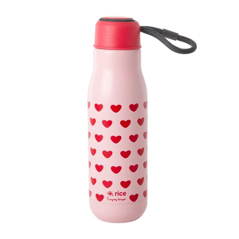 Rice stainless steel thermo bottle soft pink sweet hearts print