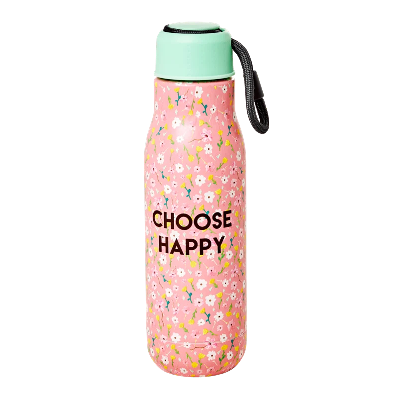 Rice stainless steel thermo bottle pink choose happy