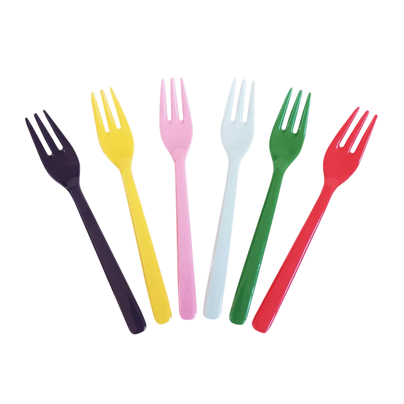 Rice melamine cake fork assorted colours.