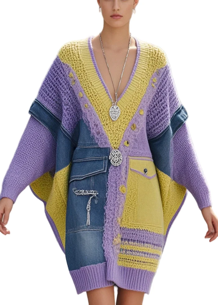 Dames Lange Trui Asymmetrisch Denim Met Batwing Mouwen
